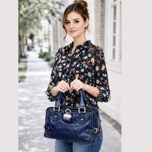 CHLOE Paddington Navy Blue Leather Tote Hand Bag w/ Padlock